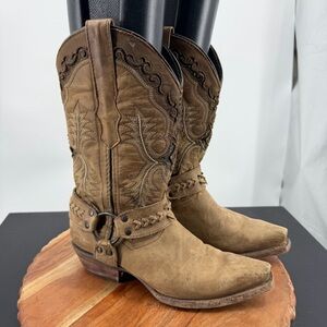 Texas country western Leather cowboy Boots sz 6 Brown Embroidered snip Toe